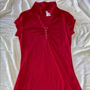 Red half button dress